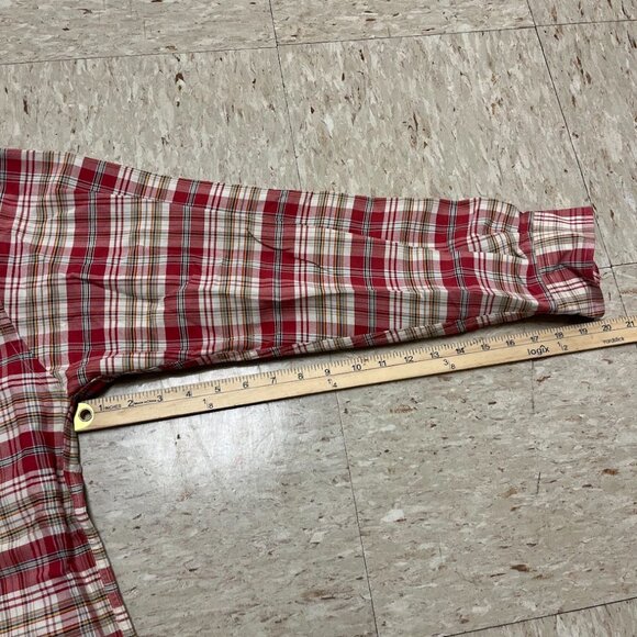 Vintage Tommy Hilfiger 90s Plaid Oxford Button Down Red/Tan Shirt Men's Medium - Picture 7 of 8